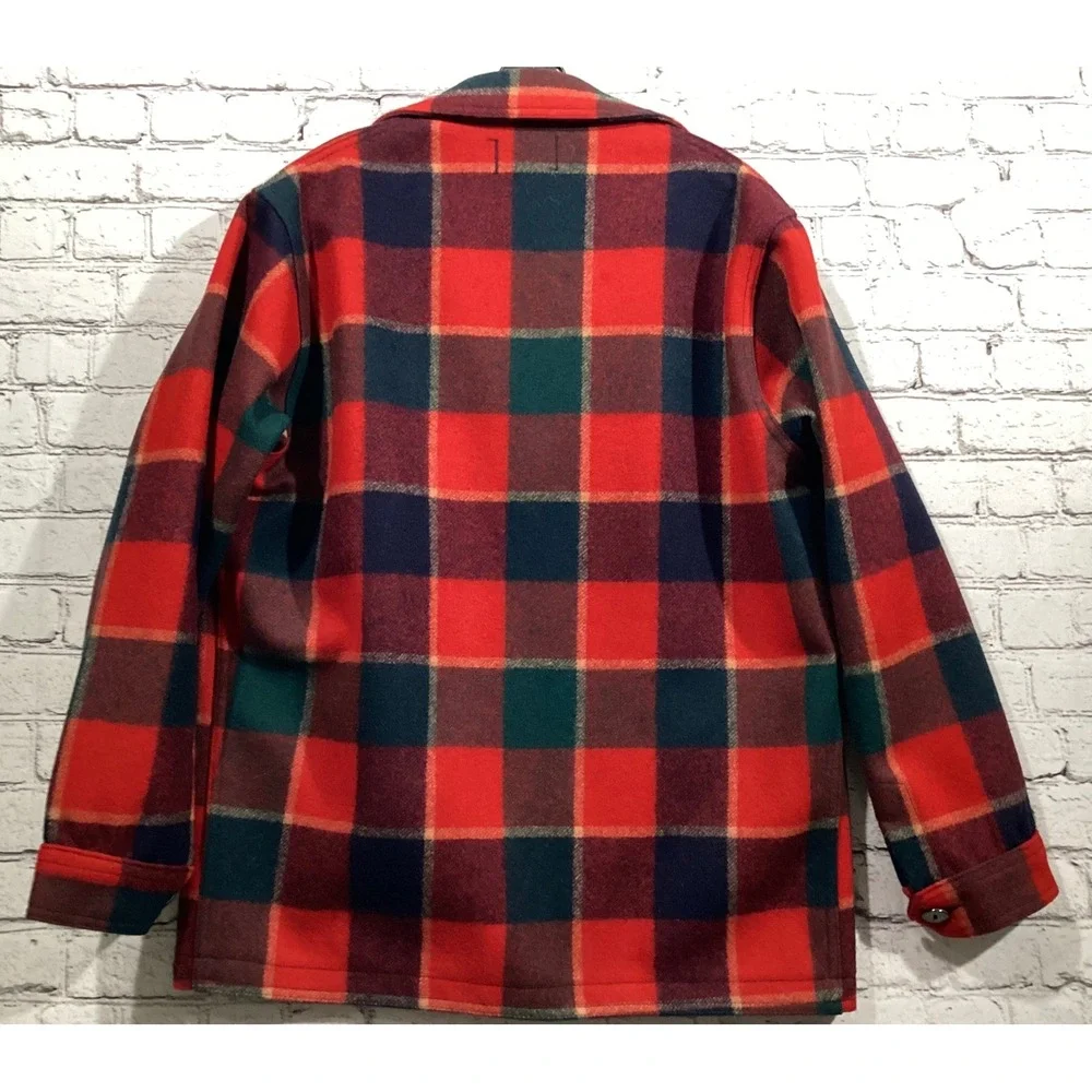 Vintage Pendleton Wool Field Coat Mens Medium Red Green Plaid Made in USA Jacket
